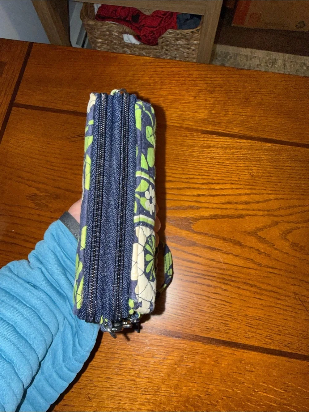 Vera Bradley Navy, Lime & White Floral Quilted Wristlet Phone Pouch